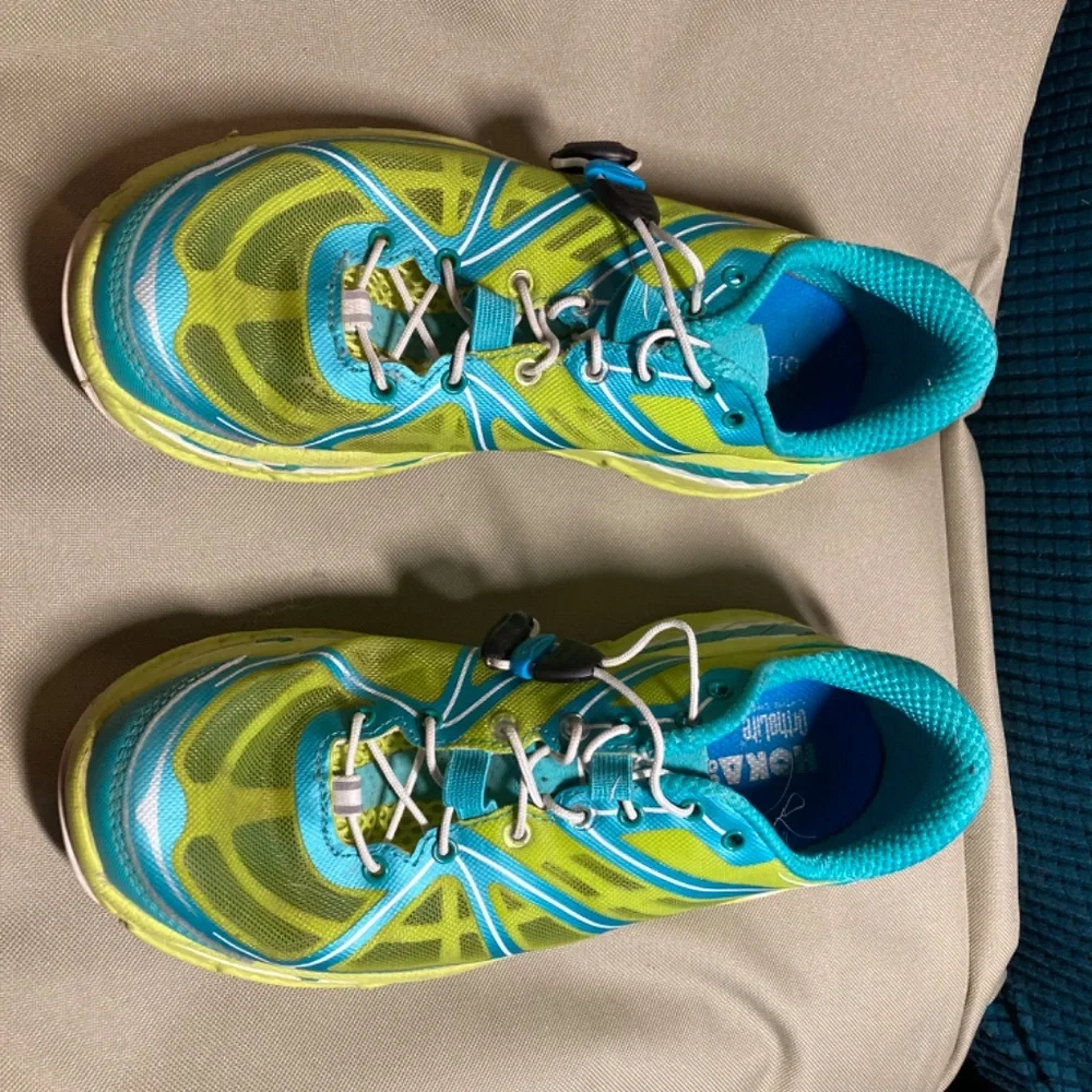 Hoka One One Women's Turquoise and Lime Athletic Running Shoes